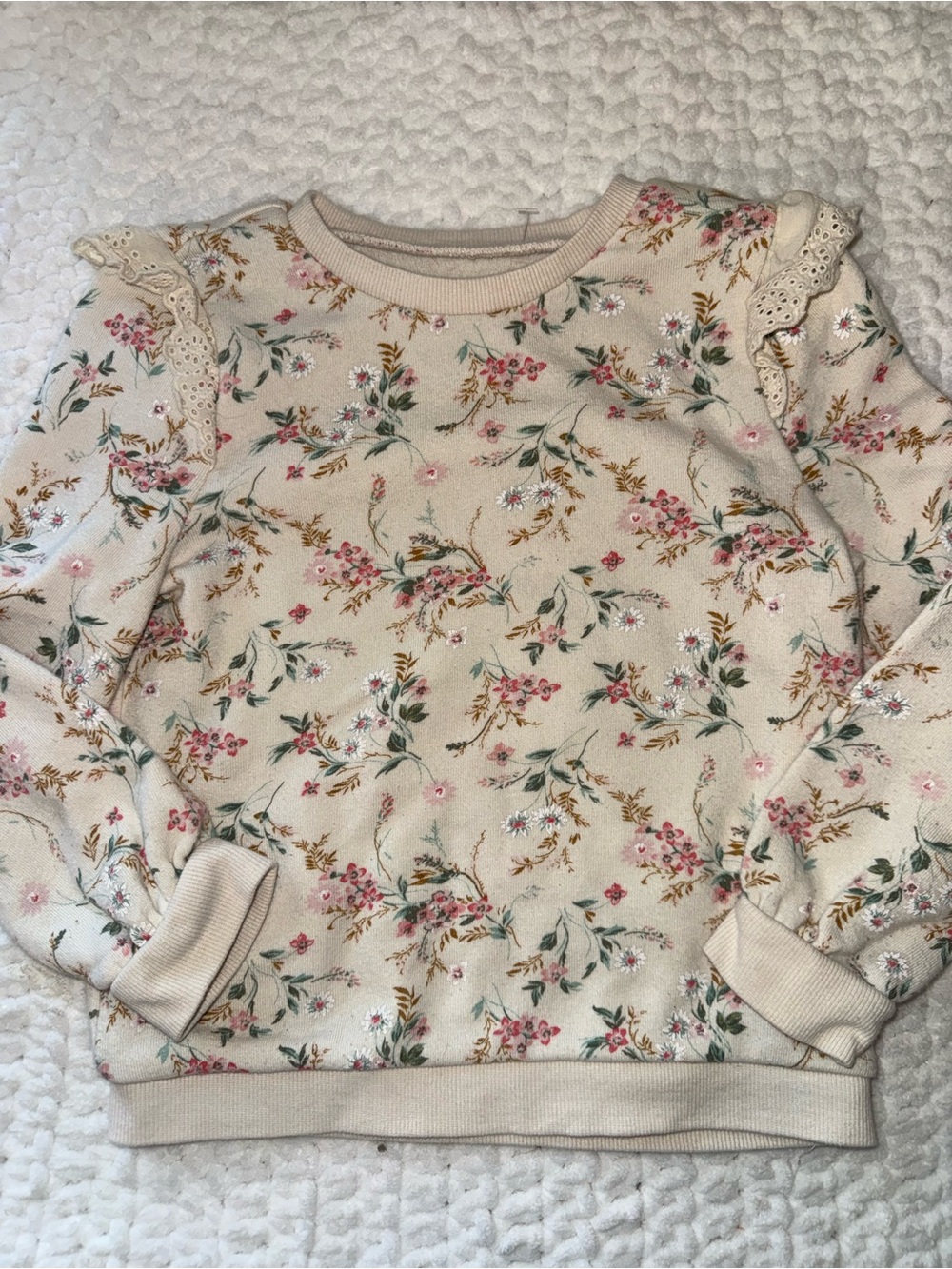 OshKosh B'gosh Cream Floral Lace-Trim Pullover Sweater